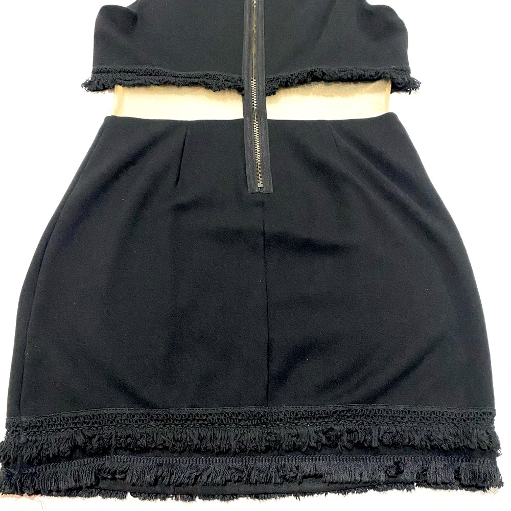 🎉Bailey/44 Dress w/ Sheer Panel w/ Double Fringe @ Hem & Fringe Above Panel SzL - Picture 9 of 10